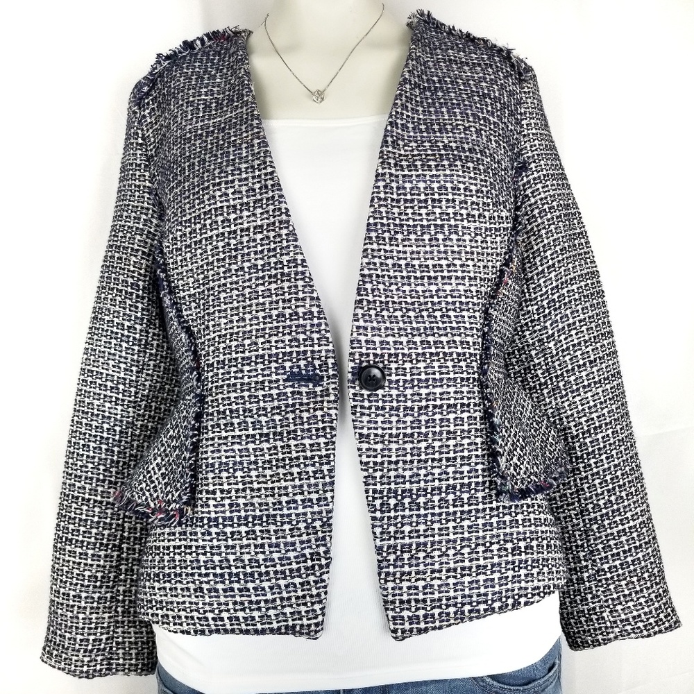 BANANA REPUBLIC Tweed Fringe Sequin Blazer Jacket